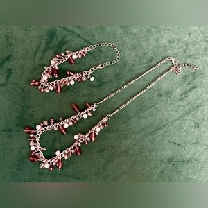 Purple and Silver Tone Beaded Necklace and Bracelet Set